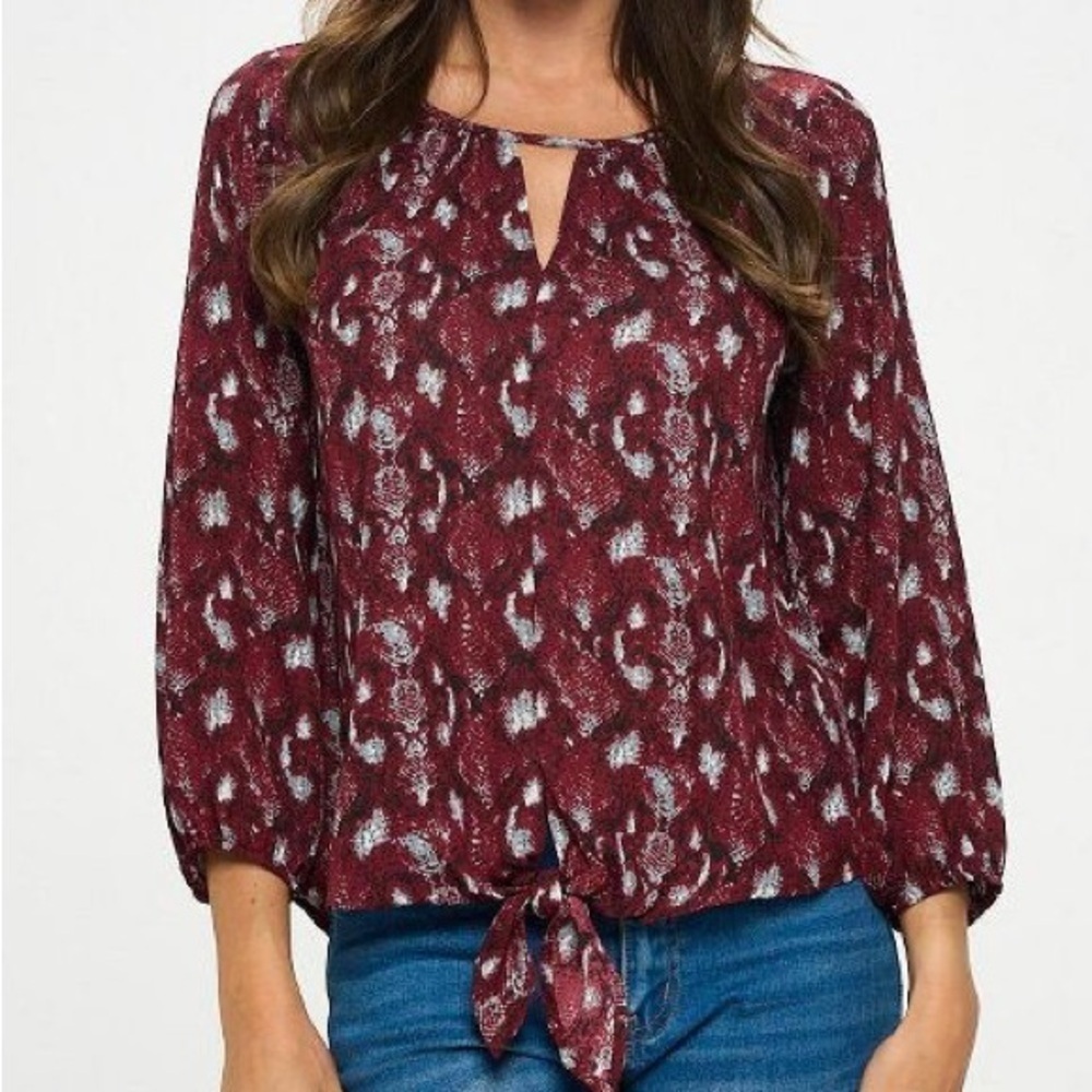 West K Burgundy Snake Skin Print Blouse